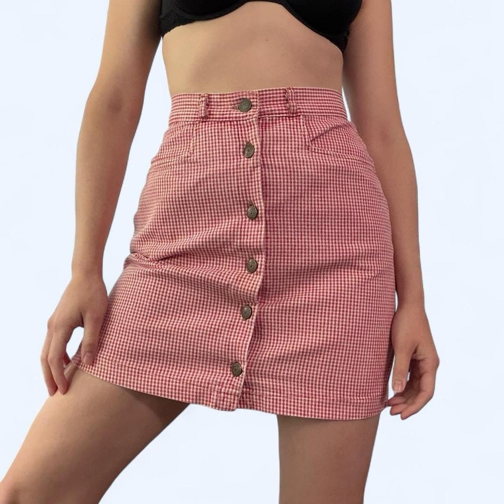 Vintage Red Gingham Button-Front Skirt